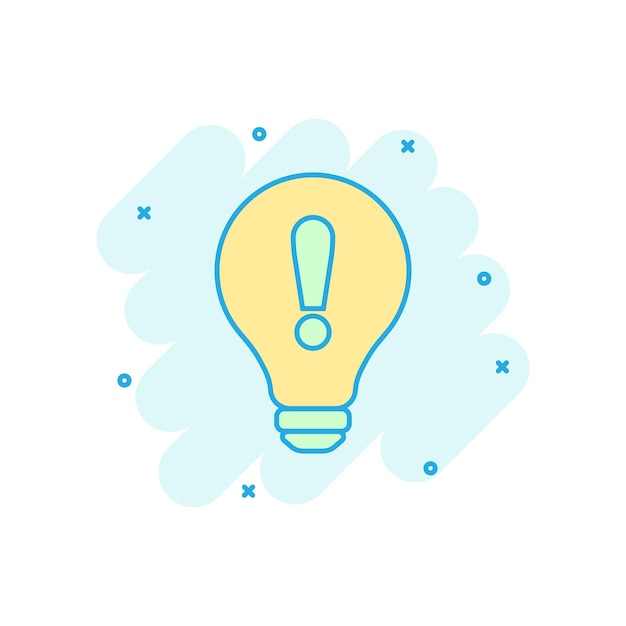 problem solution icon in comic style light bulb idea vector cartoon illustration on white background question and answer business concept splash effect
