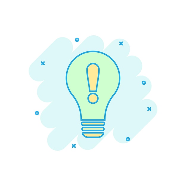 problem solution icon in comic style light bulb idea vector cartoon illustration on white background question and answer business concept splash effect