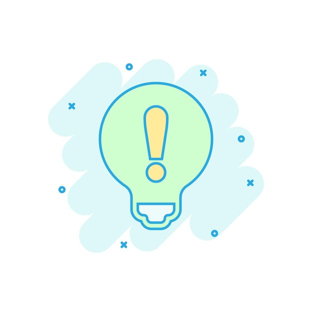 problem solution icon in comic style light bulb idea vector cartoon illustration on white background question and answer business concept splash effect