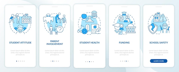 Problems in public schools blue onboarding mobile app screen