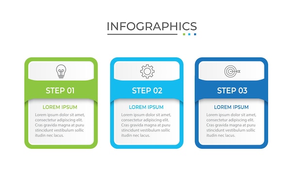 process business infographic thin line with square template design with icons and 3 options or steps