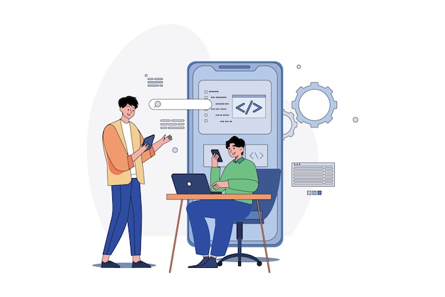 Product Team Programming Mobile App With Laptop