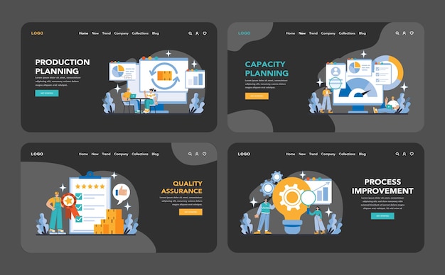 Production and quality night or dark mode web or landing page set a collection of web banners