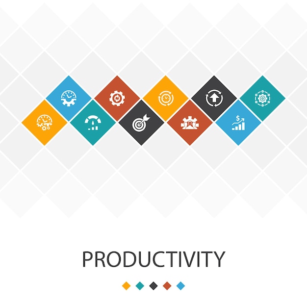 Productivity trendy UI template infographics concept. performance, goal, system, process icons