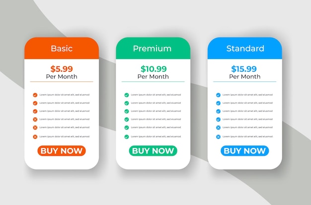 Professional creative subscription pricing table template design