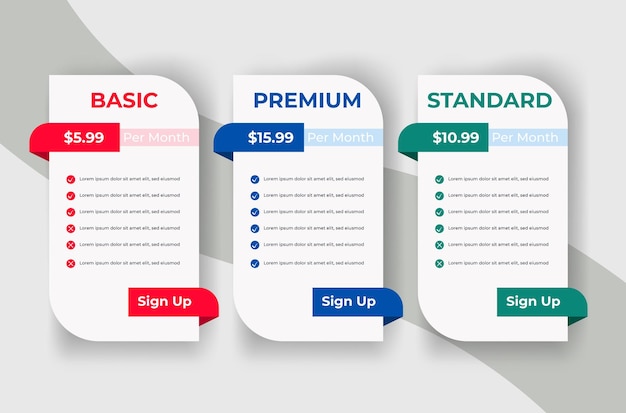 Professional creative subscription pricing table template design