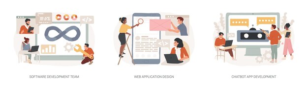 Professional programming isolated concept vector illustration set software development team web