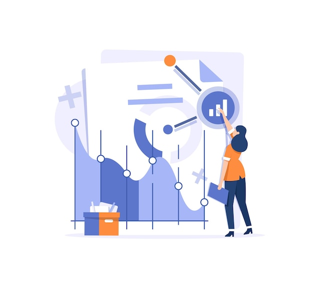 Profit reportFinancial reportCharacters analyzing charts balance sheetFinancial management