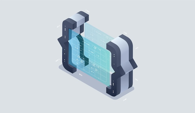 Program development and programming isometric icon, Artificial intelligence automated process big data processing.