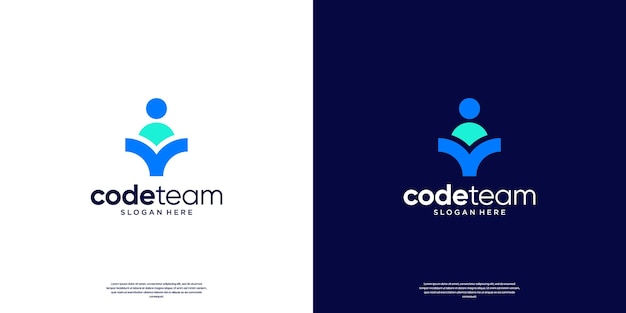 Programing code with people symbol logo design template