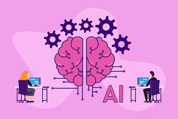 Programmer coding creating Digital brain with neural network 2d vector