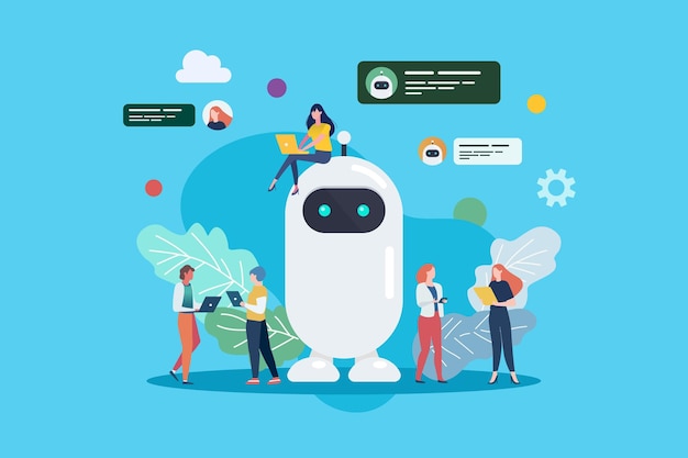 programmer people with android robot vector illustration