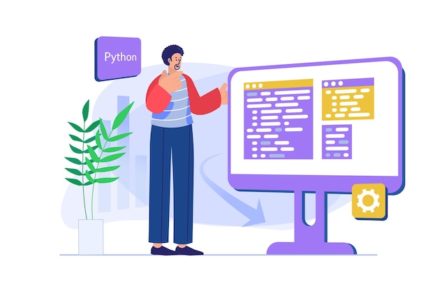 Programmer working concept with people scene Vector illustration