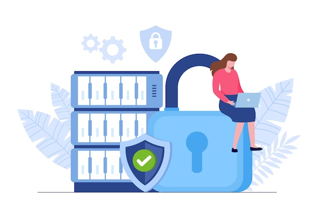 Programmers with laptops working on code and big data. software development, data processing and analysis, data applications and management concept. Flat vector illustration
