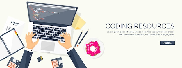 Programming and coding flat computing background code hardware software web development seo search