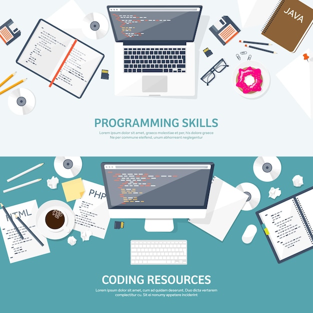 Programming and coding flat computing background code hardware software web development seo search