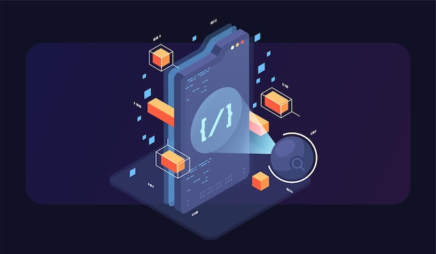 Programming and software development isometric illustration