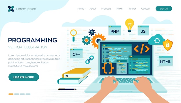 Programming banner, coding, best programming languages. Development and software concept.