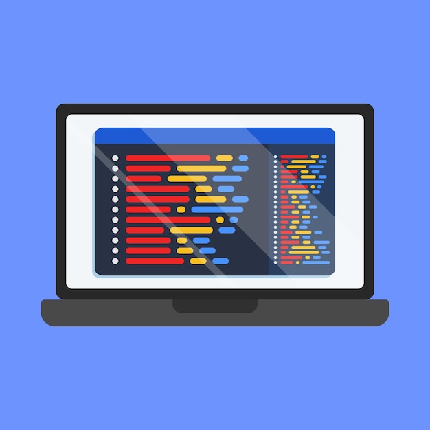Programming code vector icon programming code language vector software code with laptop vector