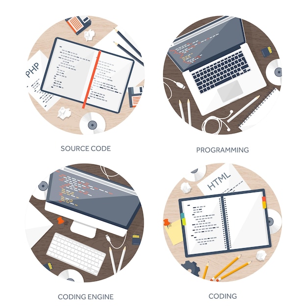 Programming coding and seo flat computing background code hardware software web development search