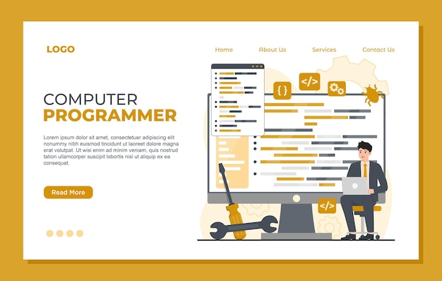 Programming coding software development landing page templates for website web page Vector