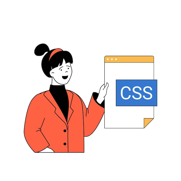Programming concept with cartoon people in flat design for web Woman working with code and creating webpage interfaces with content Vector illustration for social media banner marketing material