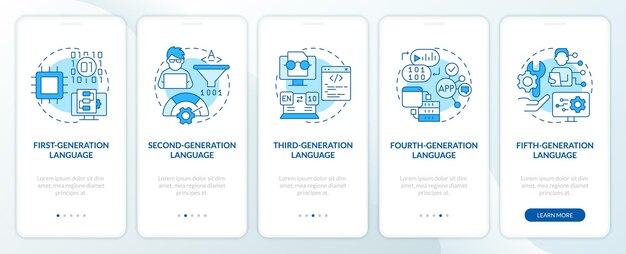 Programming language evolution blue onboarding mobile app screen