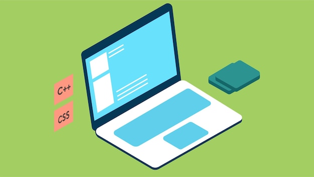 Programming laptop isometric illustration