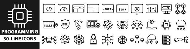 Programming line icons set coding programmingdeveloper websiteweb icons