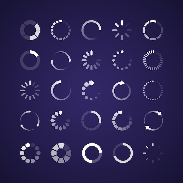 Progress indicator circle icons isolated on dark background