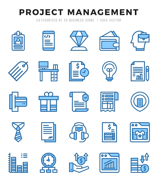 project management elements two color web icon set simple vector illustration