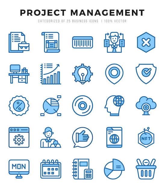 project management icons bundle two color style icons vector illustration