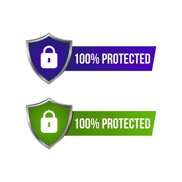 protect badge vector template protected text with banner design