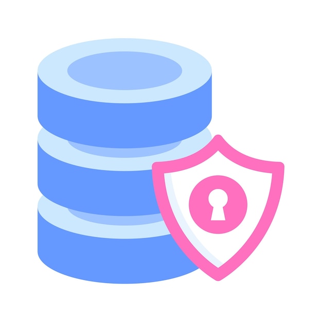 Protection shield with database servers showing concept flat icon of secure server database security