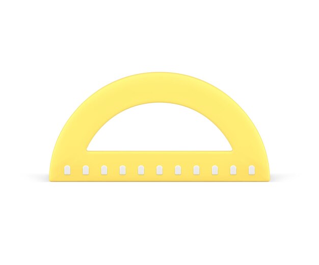 Protractor measuring ruler engineering school geometric tool front view realistic 3d icon vector