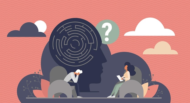 Psychology philosophy spiritual troubles and support therapy maze inside of human head