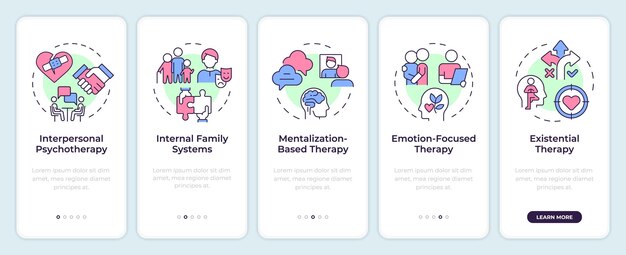 Psychotherapeutic approach types onboarding mobile app screen