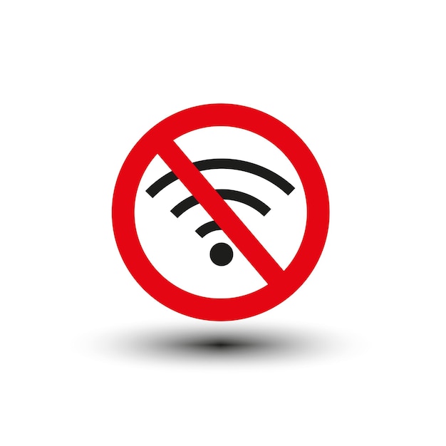 Punainen wifi-kielto, Internet-verkkokonsepti. Kielletty merkki. Vektori-kuvitus.