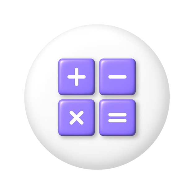Purple arithmetic icons on white button 3d cartoon design element Vector illustration