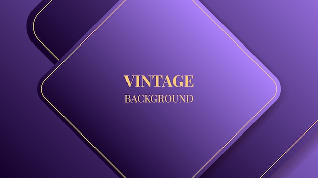 Purple gradient abstract background with gold rounded squares lines and shadows