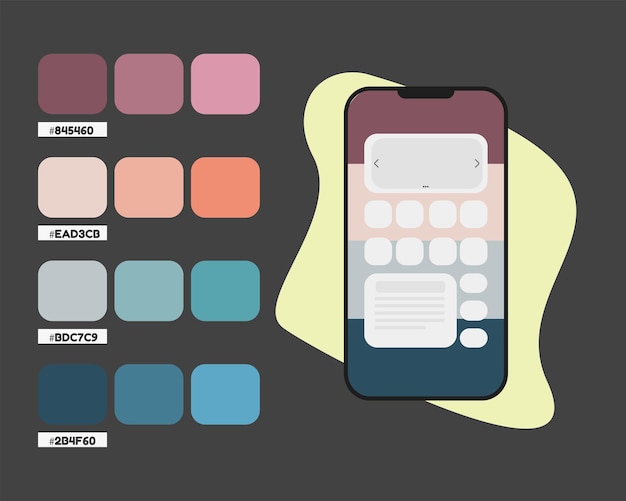 Purple orange blue mobile app color palette, color codes for mobile application, warm colors catalog