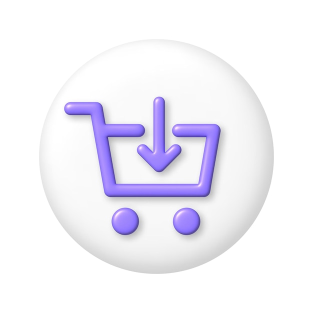 Purple shopping cart icon on white round buttons 3d cartoon design element Vector illustration