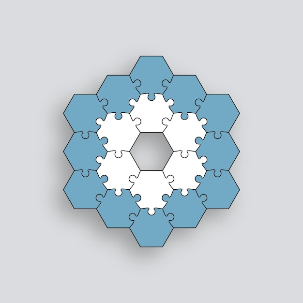 Puzzle game Jigsaw grid with hexagonal pieces Vector illustration