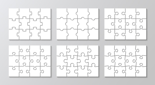 Puzzle grids with 12 pieces Puzzle infographics set Jigsaw business chain infographic