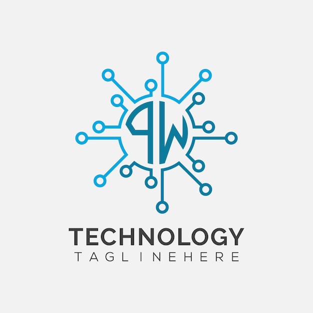 PW initial monogram for technology logo with circle style design