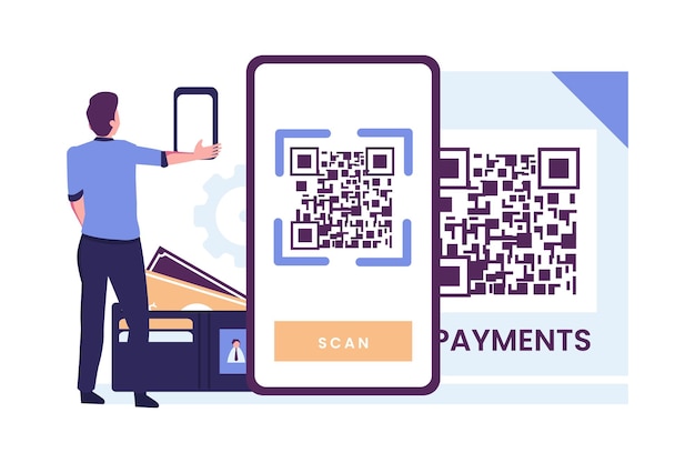 QR code scanning metaphore flat style illustration vector design