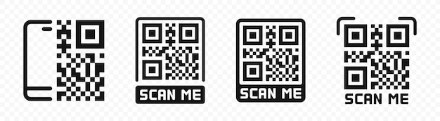 QR code silhouettes Scan me icons Quick response code icon set Silhouette style vector icons