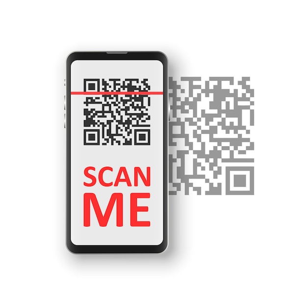 QR-koodin skannauskuvake tasaisella tyylillä. Matkapuhelimen skannaus vektorikuvituksena eristetyllä taustalla. Viivakoodinlukijan liiketoimintakonsepti