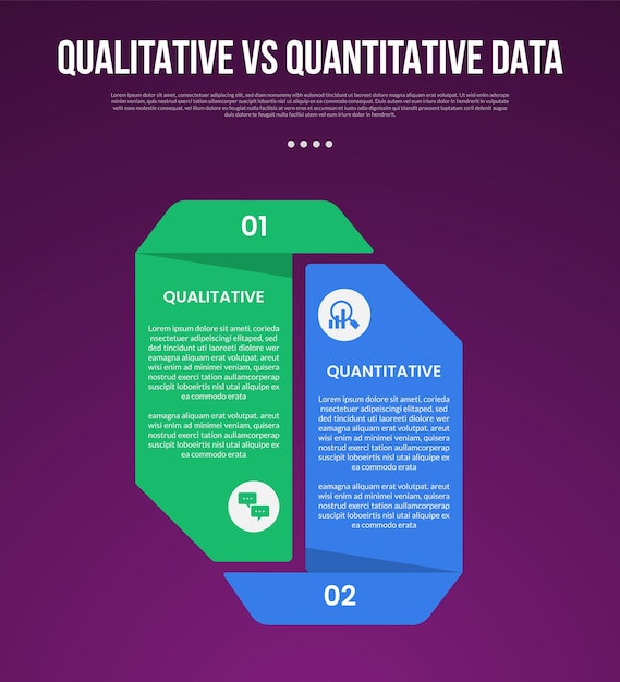 qualitative vs quantitative data infographic outline style with 2 point comparison template with creative separate unit shape for slide presentation