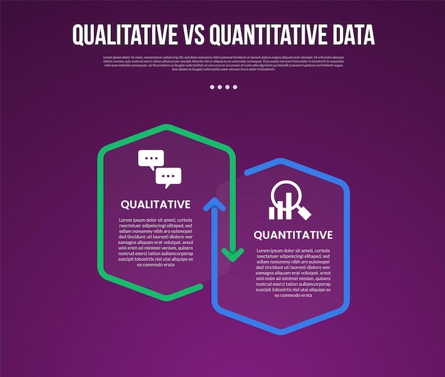 qualitative vs quantitative data infographic outline style with 2 point comparison template with outline box arrow opposite direction for slide presentation